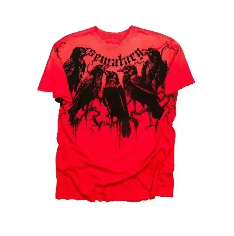 Gothic Print Loose Cotton T-shirt