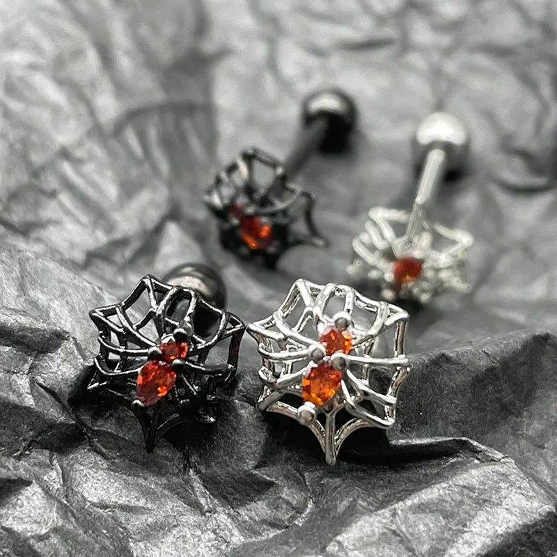 Spider Web Stainless Steel Punk Tongue Ring