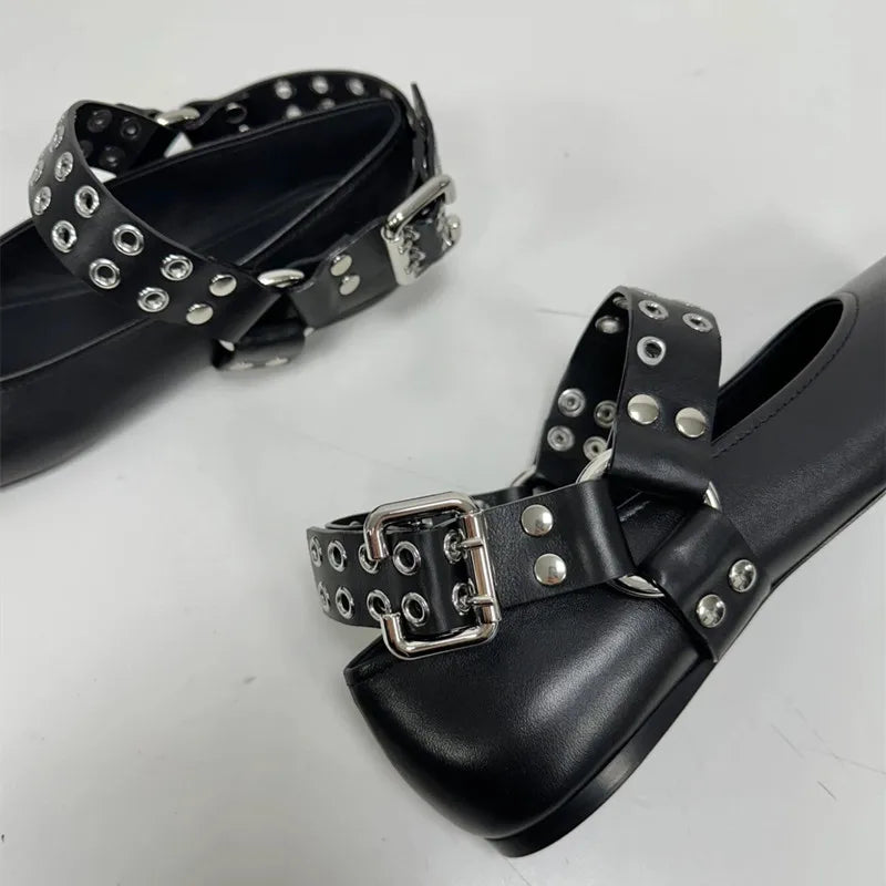 Pointed Toe Chunky Slingbacks Belt Buckle Flat