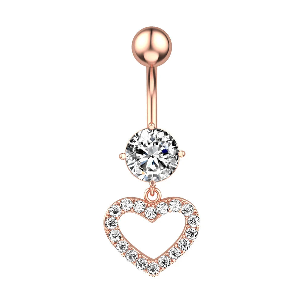 Heart Crystal Dangle Gothic Belly Ring