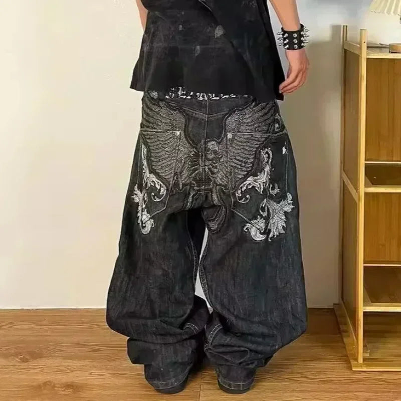 Retro Gothic Cross Wings Embroidered Pant