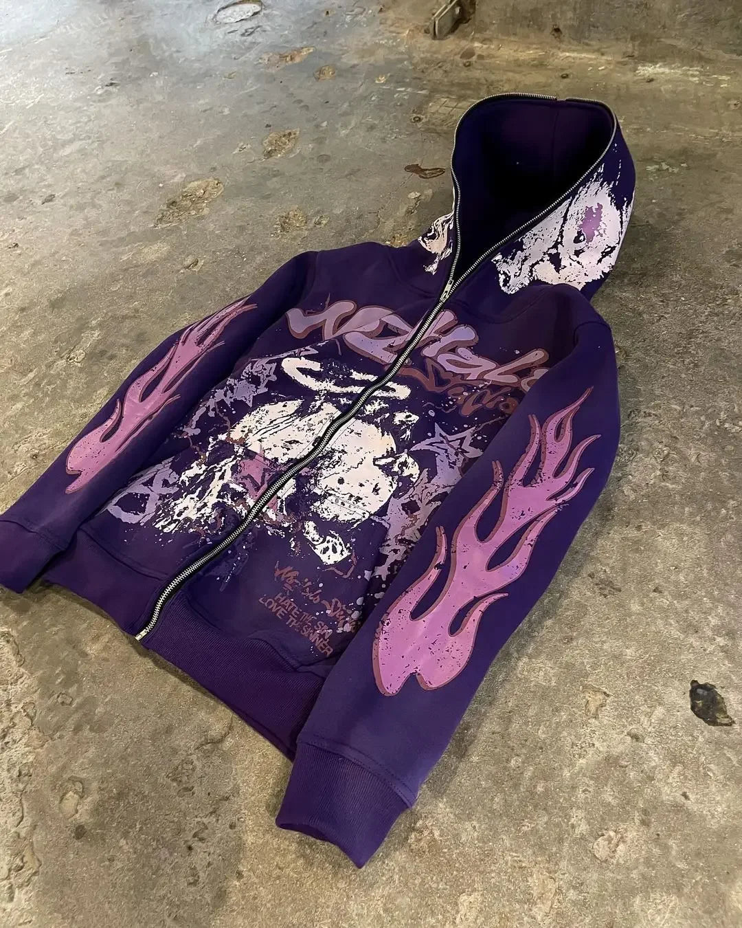 Gothic Flame Sleeve Zip Hoodie