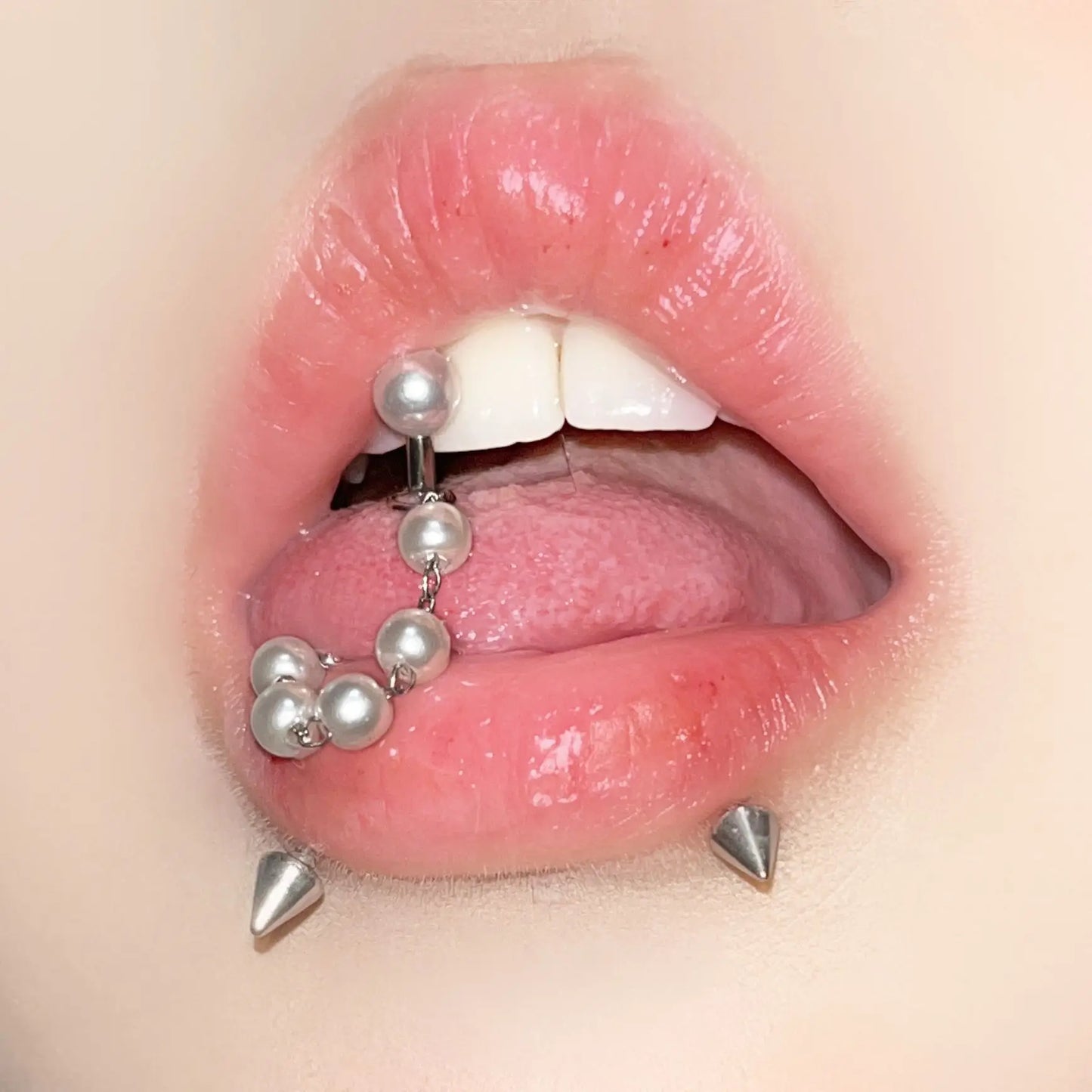 Acrylic Pearl With Chain Cute Tongue Ring