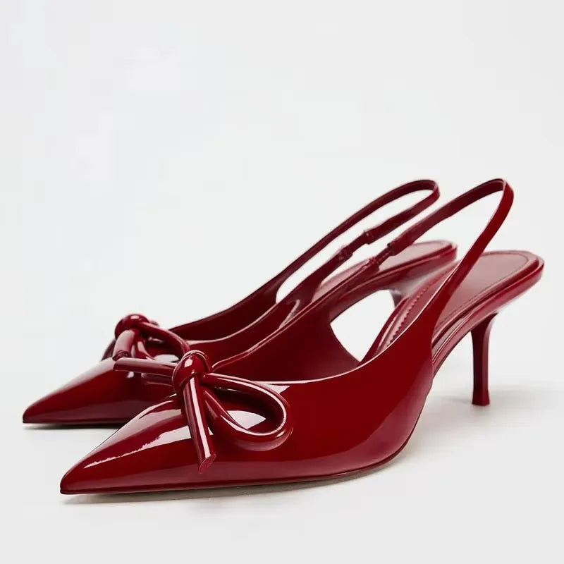 Black Bow Gothic Slingbacks Pointed High Heel