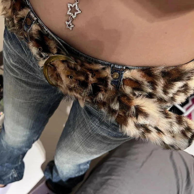 Leopard Print Gothic Fur Adjustable Belt