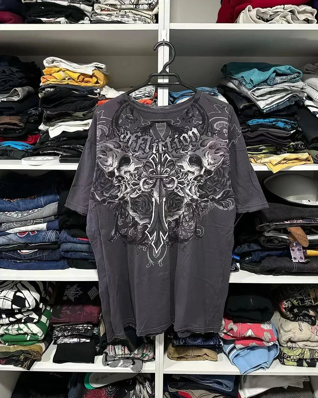 Skull Print Blue Cotton T-shirt