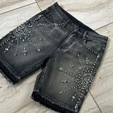 Rhinestone Raw Edge Denim Short