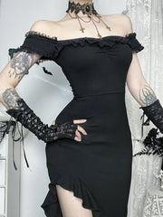 Alt Goth Coquette Off Shoulder Lace Maxi Dress