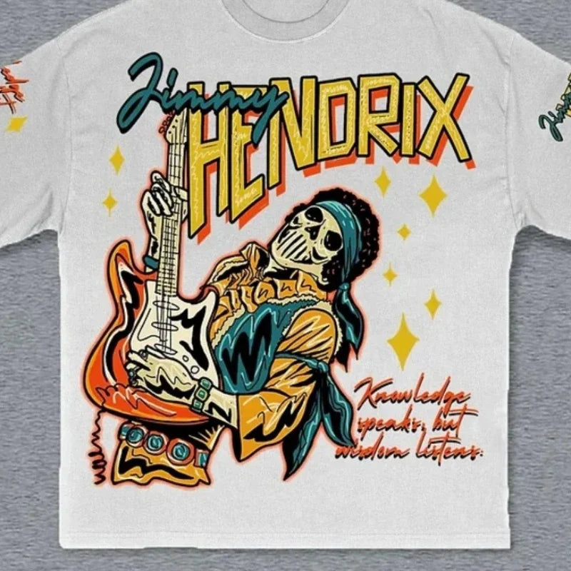 Guitarist Print Round Neck Cotton T-shirt