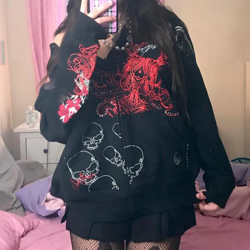 Gothic Grunge Graphic Zip Hoodie