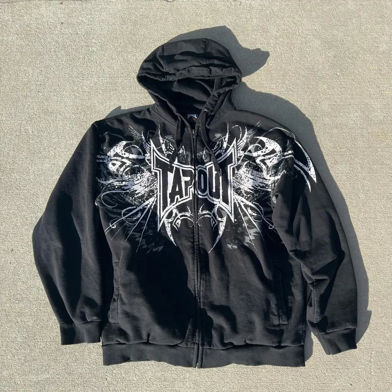 Gothic Retro Letter Print Zip Hoodie