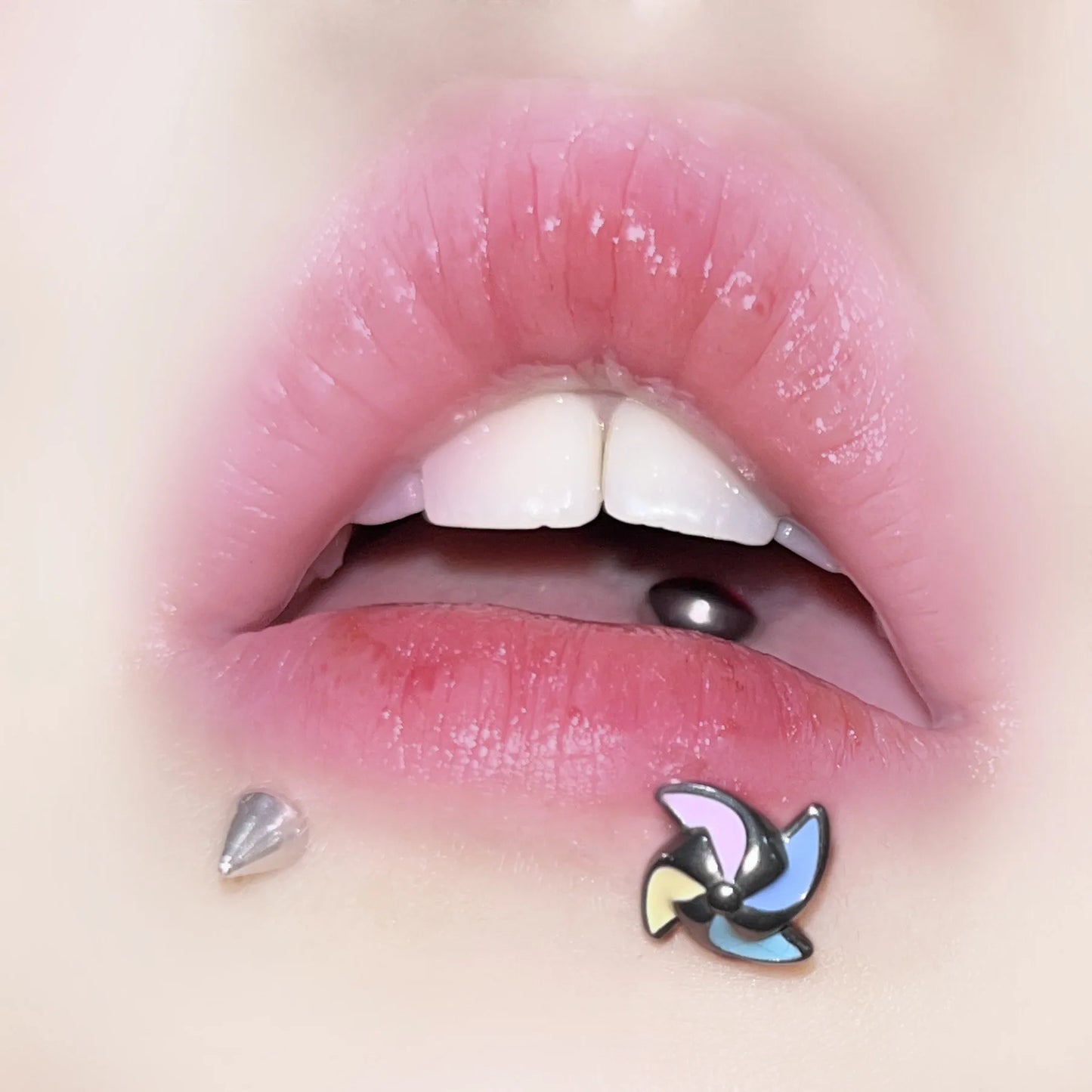 CZ Love Hollow Titanium Steel Piercing Lip Stud