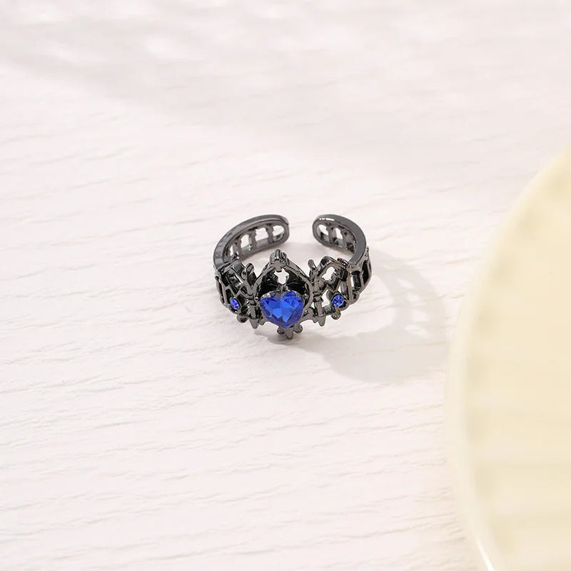 Kpop Y2K Crystal Heart Adjustable Gothic Ring