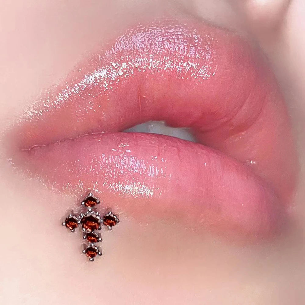 Shiny Zircon Cross Stainless Steel Lip Stud