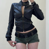 Turtleneck Crop PU Jacket