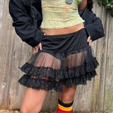Sheer Ruffle Tiered Lace Skirt