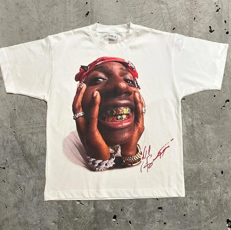 Portrait Print Round Neck Cotton T-shirt