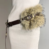 Punk Gothic Studded Fur Y2K Rhinestone Belt