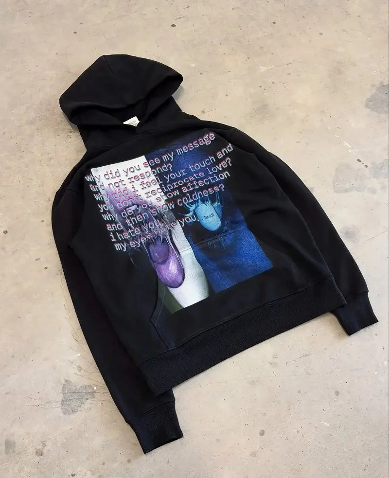 Gothic Cartoon Letter Oversized Hoodie
