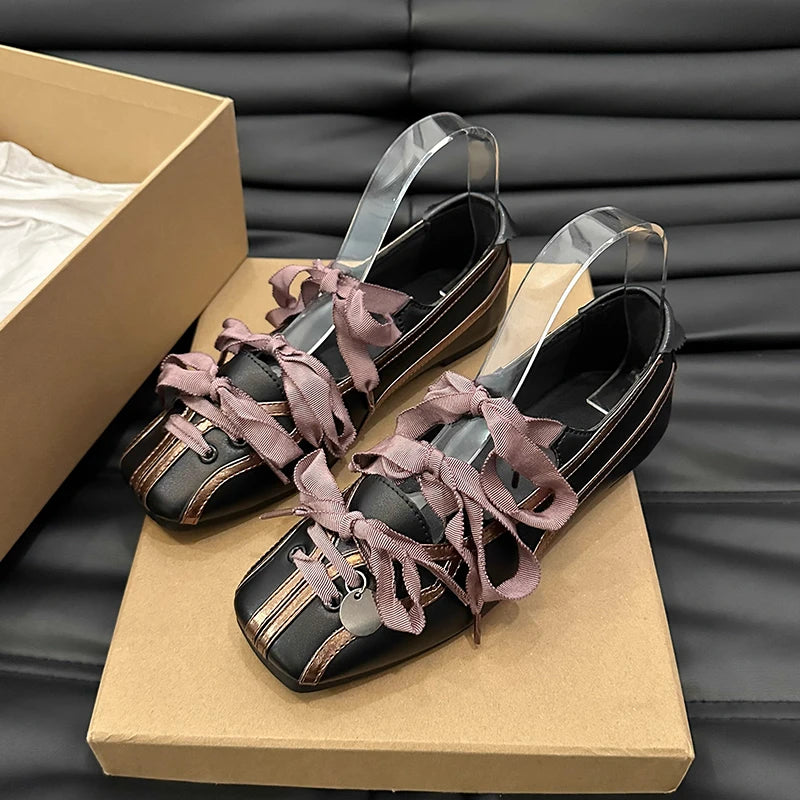 Spring Color Matching Small Square Bow Lazy Slip-On Flat
