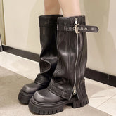 Platform Fold Knee High Gothic Belt Buckle Boot