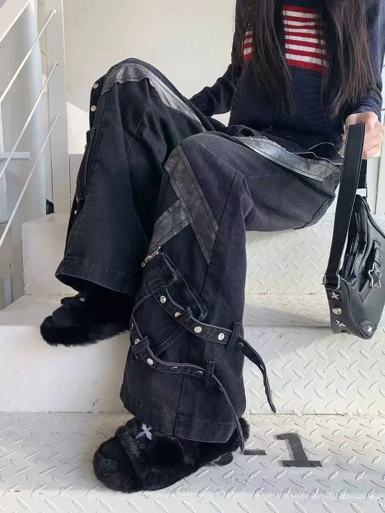 Zipper Splicing Gothic Flared Pant