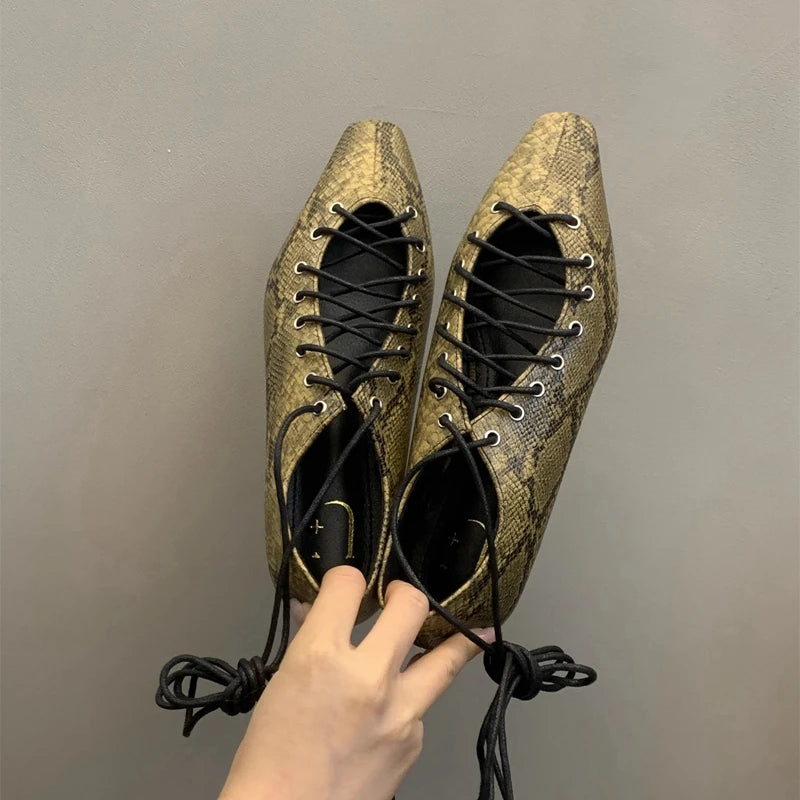 SUOJIALUN 2025 Spring Lace-Up Pointed Toe Casual Flat