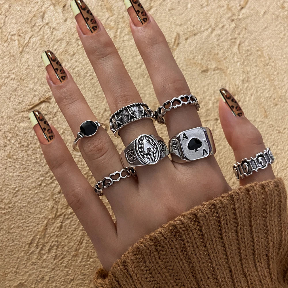 Gothic Heart Dice Spades Ace Ring