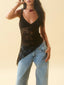 Contrast Floral Lace Irregular Crop Top
