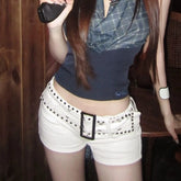 Belted Slim Denim Shorts