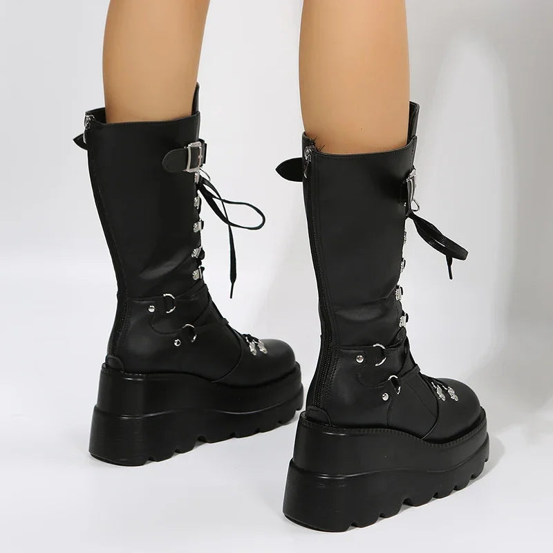 Goth Platform Motorcycle Rivet Combat Gothic Boot