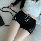 Low-Rise Rivet Denim Shorts