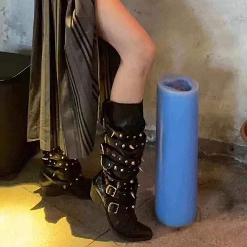 2024 Punk Rivet Knee High Chunky Gothic Boot