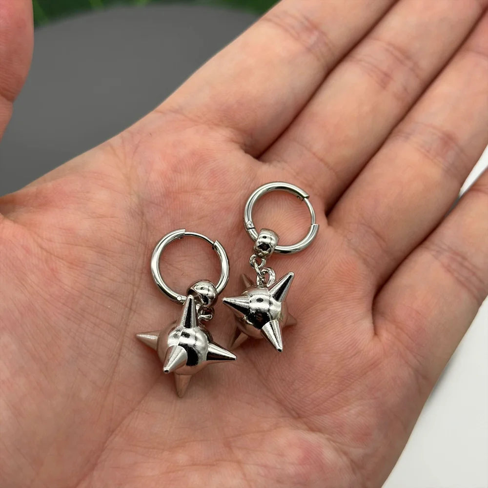 Gothic Spiked Ball Rivet Hoop Drop Earring
