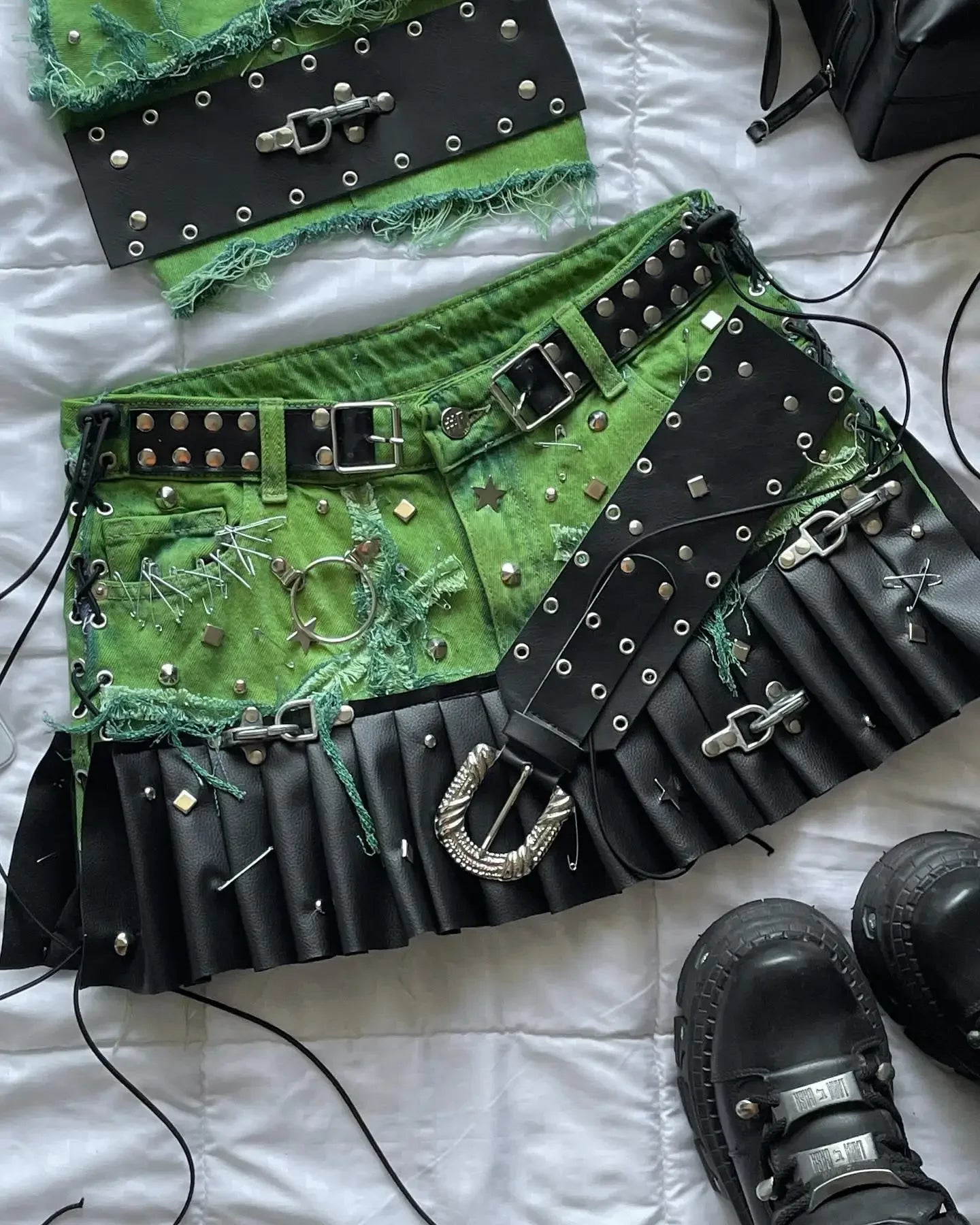Multi Zip High Waist Leather Skirt