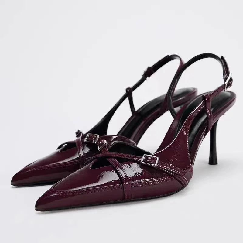 Black Bow Gothic Slingbacks Pointed High Heel