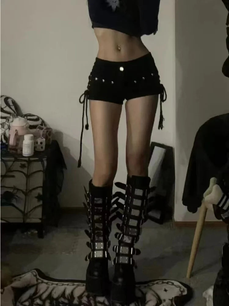 Lace-Up Skinny Denim Short