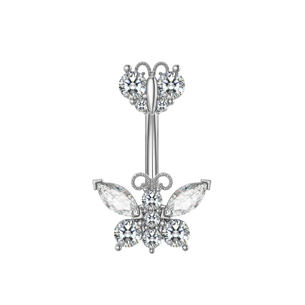 Butterfly Heart Dangle Gothic Belly Ring
