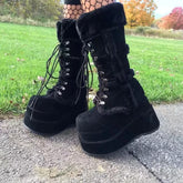 White Fur High Platform Chunky Heel Gothic Winter Boot