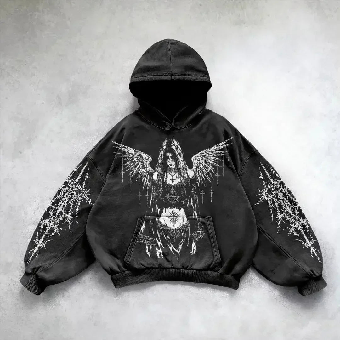 Gothic Skull Print Oversized Hoodie