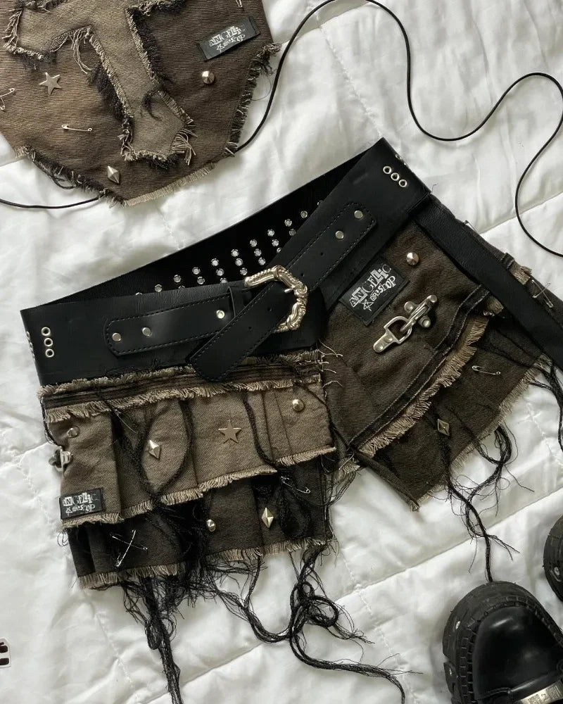 Multi Zip High Waist Leather Skirt