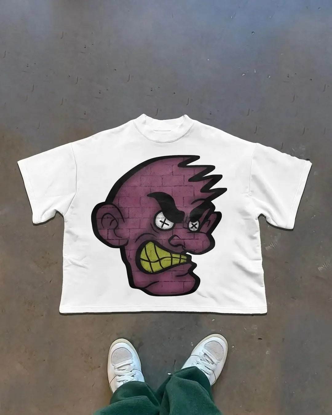 Comic Print Round Neck Cotton T-shirt