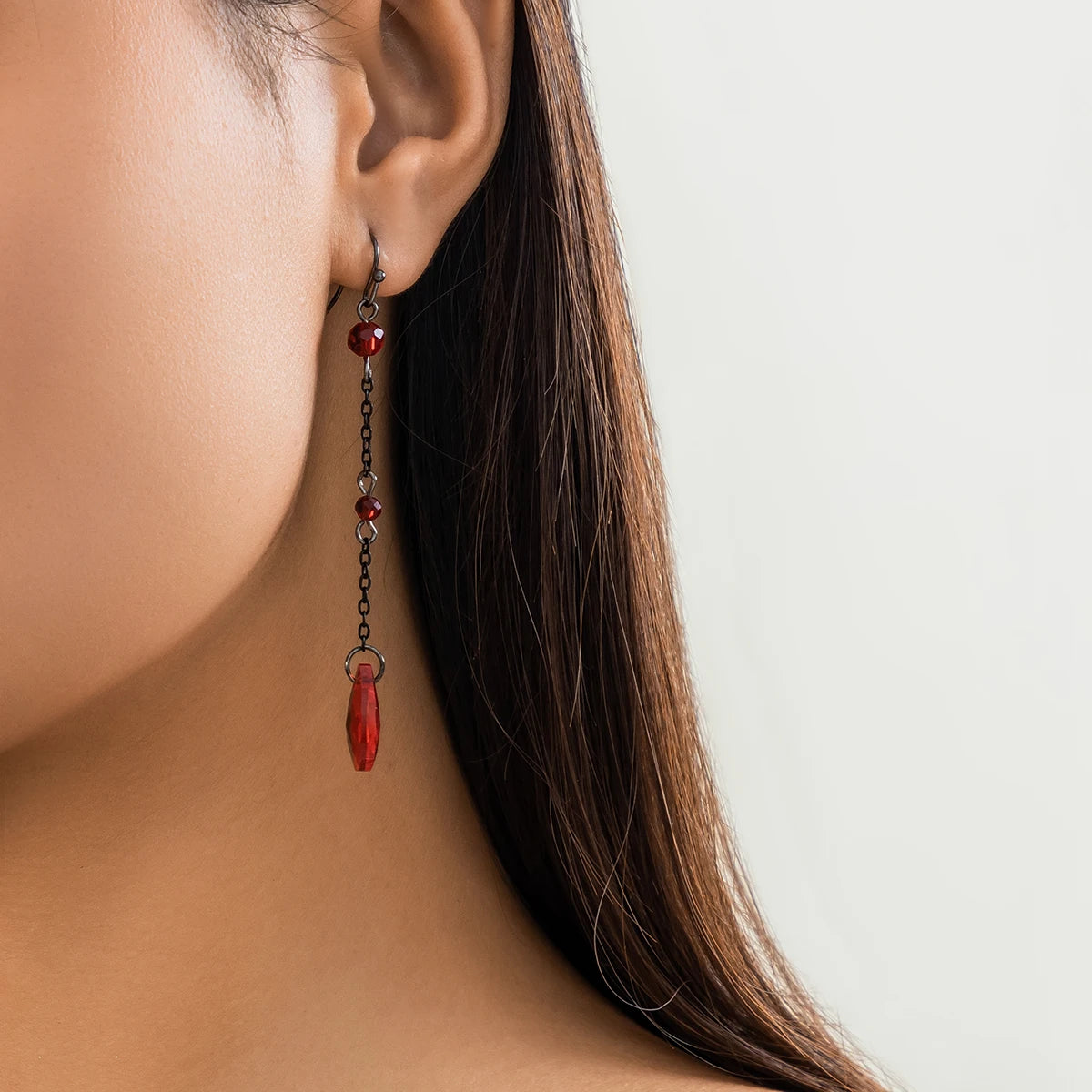 Gothic Black Crystal Long Tassel Drop Earring