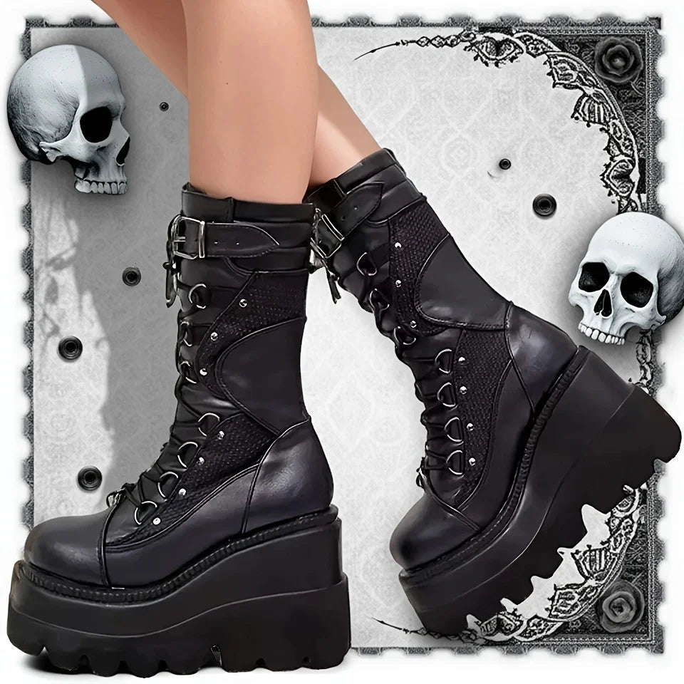 Brand New Goth Platform Rivet Punk Wedge Boot