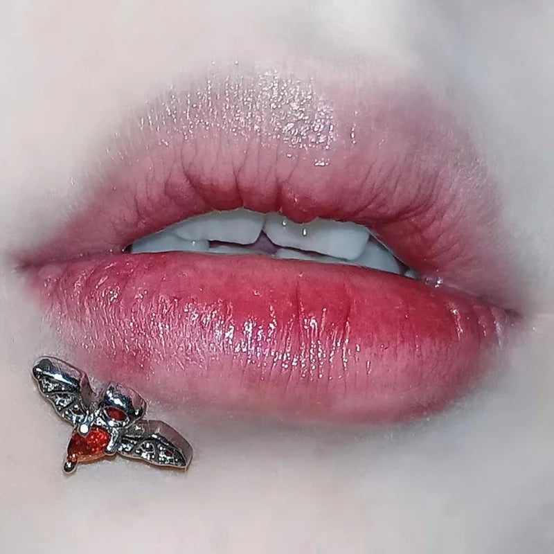 Goth Bat Red CZ Lip Stud