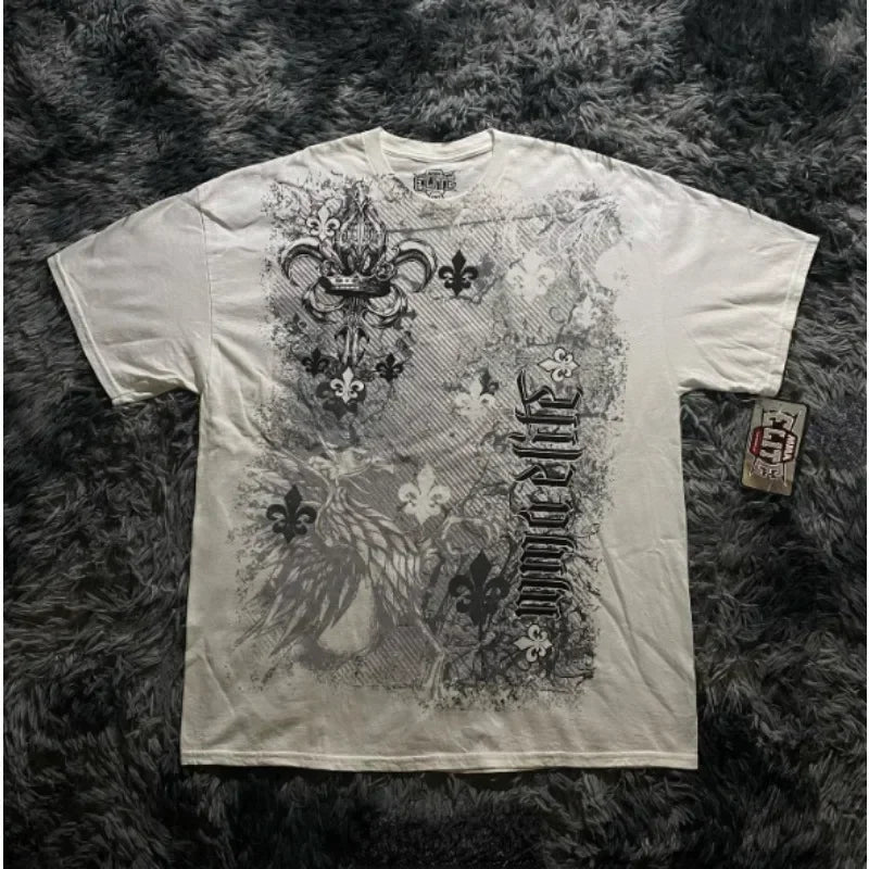 Grunge Wings Print Cotton T-shirt