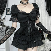 Lace Trim Puff Sleeve Blouse