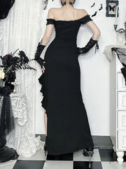 Alt Goth Coquette Off Shoulder Lace Maxi Dress