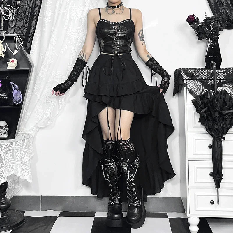 Steampunk Ruffle High Low Skirt