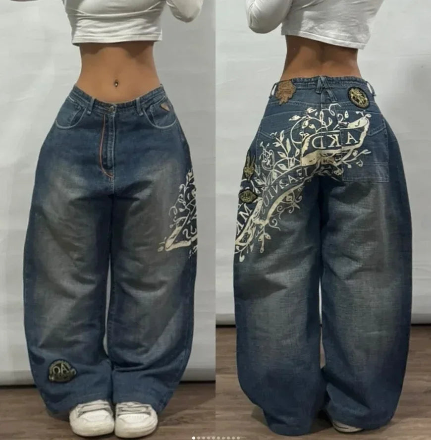 Retro Gothic Cross Wings Embroidered Pant